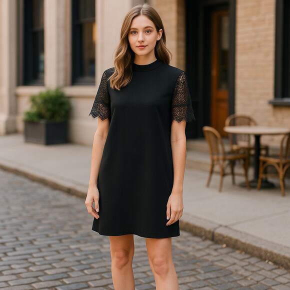 Endless Rose Dress Lace Sleeve Black Mini - Picture 1 of 4